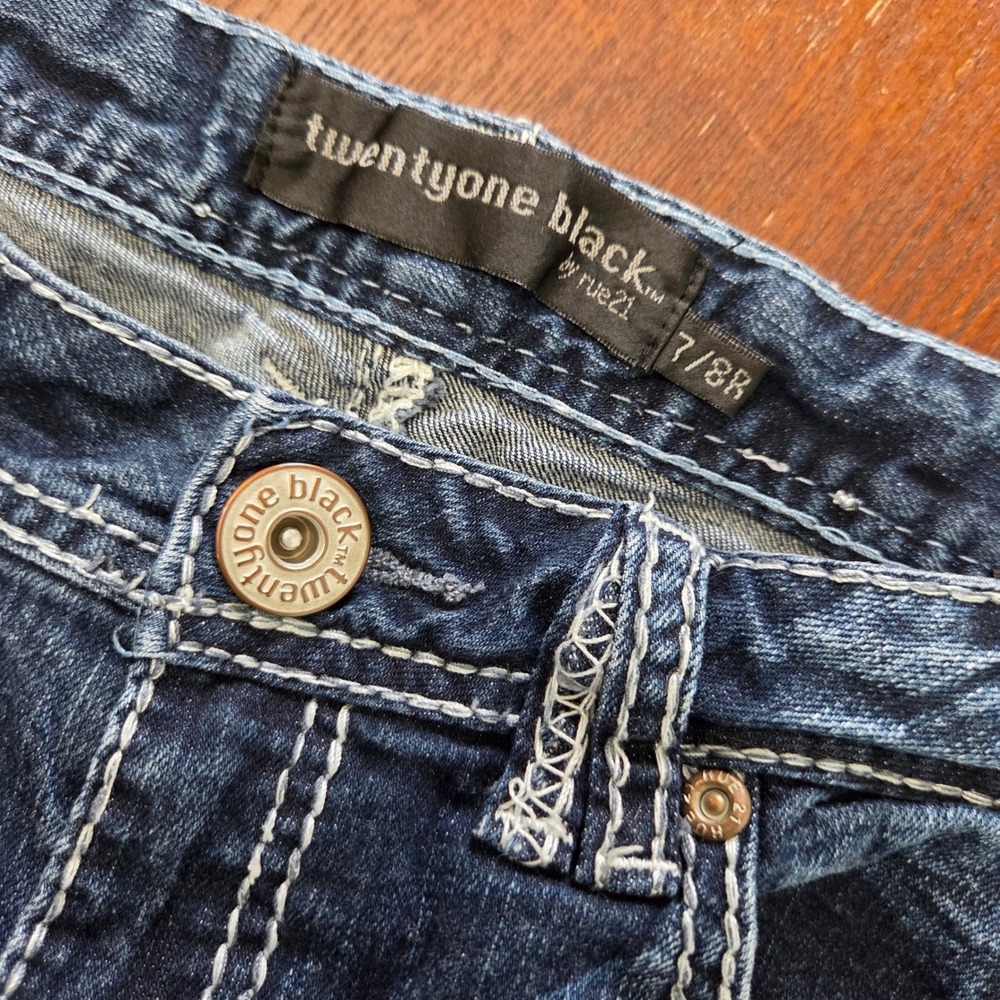 Y2k thick stitch distressed bootcut denim Twentyone Black by Rue21 Juniors 7/8R - Picture 7 of 10
